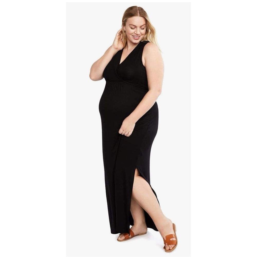 Motherhood maternity women’s surplice maxi dress with empire waist tie size Lp - Picture 4 of 7